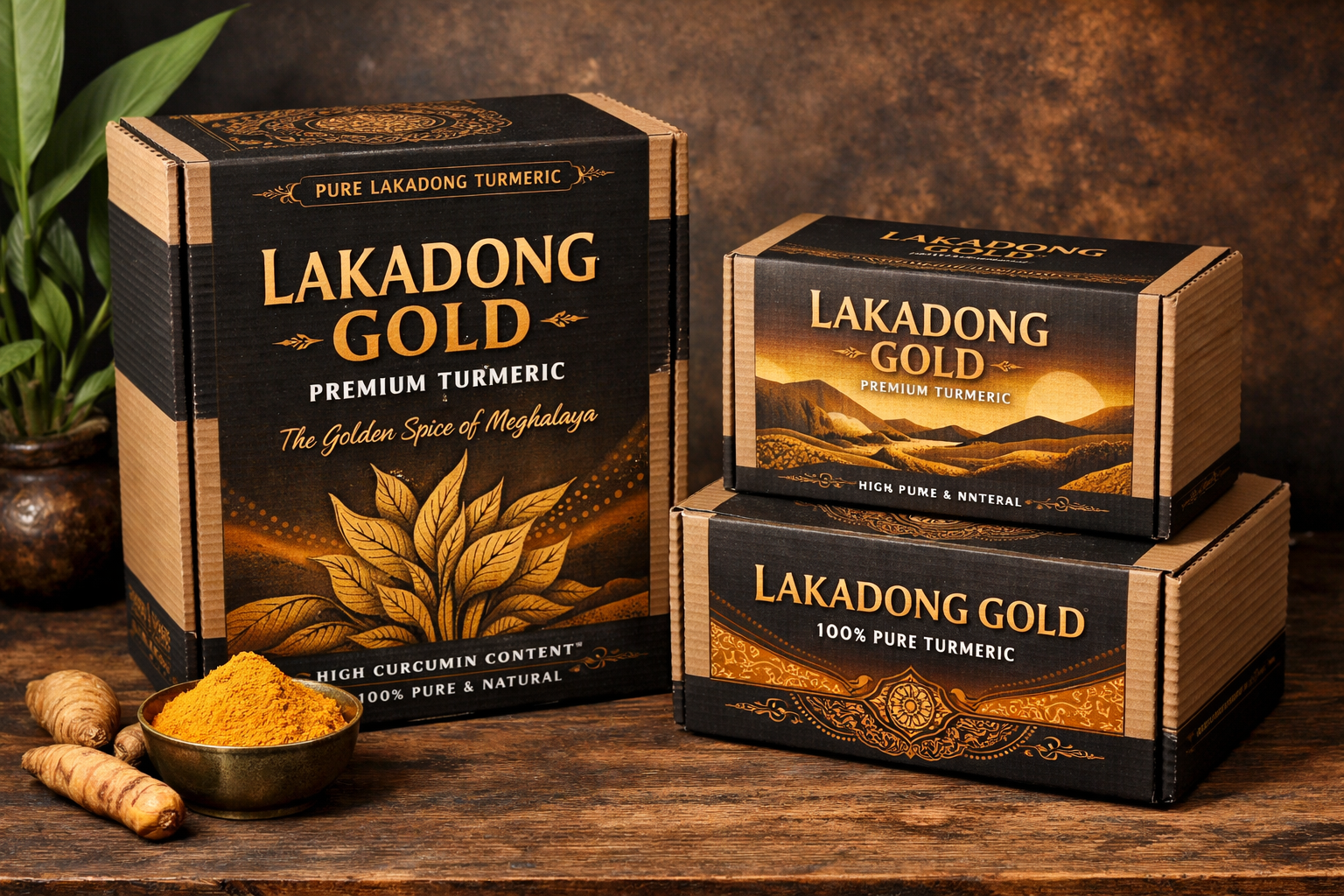 Lakadong turmeric single origin glass bottle packaging