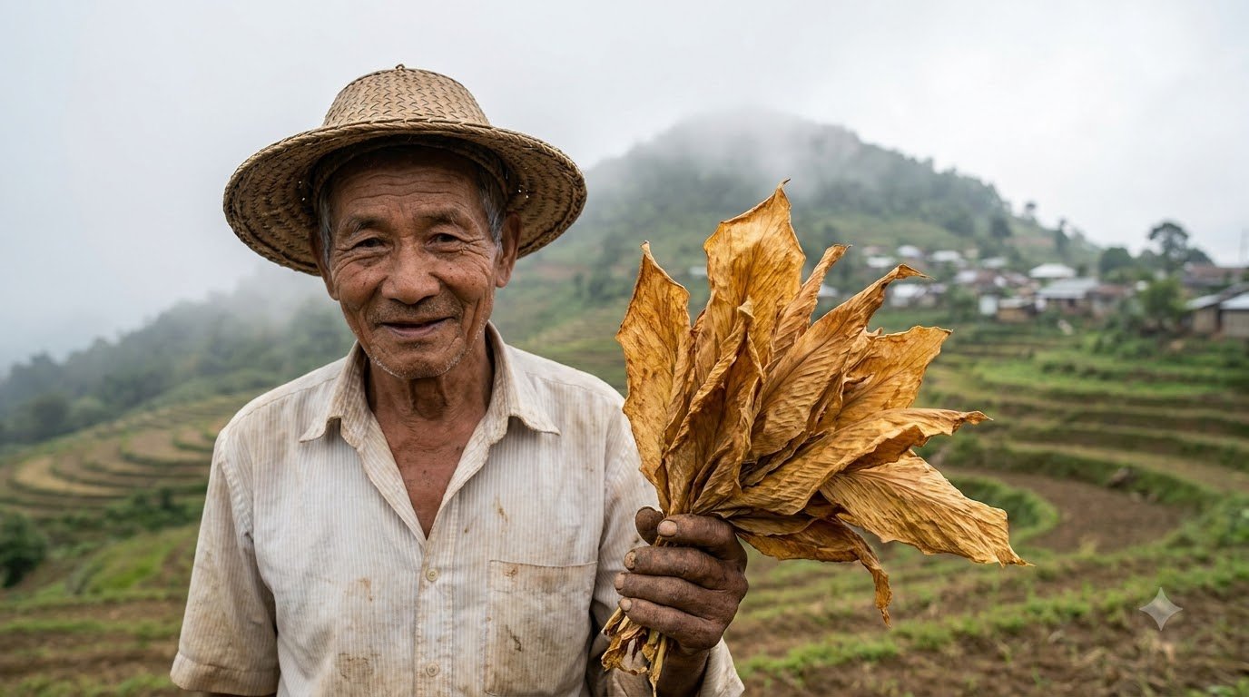 Bundles of whole dried turmeric leaves, the kind used to judge the best turmeric leaves in the world